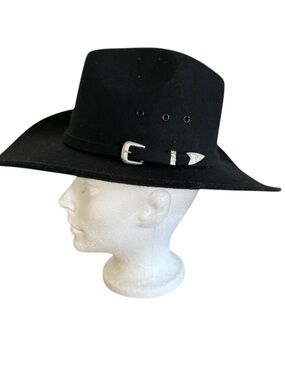 VTG Australian By CLI Black Western Cowboy Hat Size 54 Buckle Band 5X Wool Felt